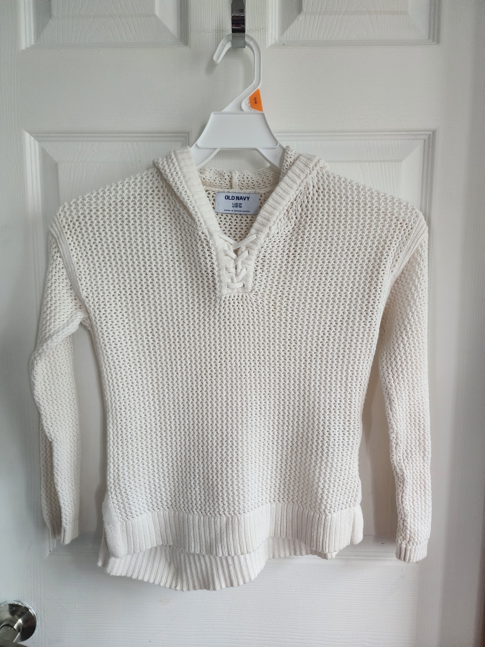 Y2k Old Navy kids' open-knit hoodie styled with a lace-up neckline Large(10-12)